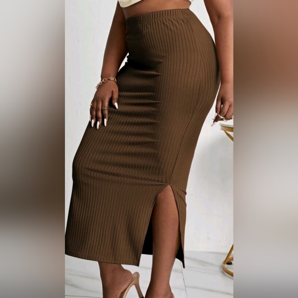 Split Hem Rib-knit Pencil Skirt